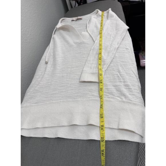 Ann Taylor LOFT White Drawstring VNeck Ribbed Hem Long Sleeve Pullover Top Small - Picture 7 of 8